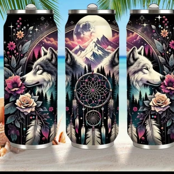 Other - Wolf and Dreamcatcher Stainless Steel Can Tumbler